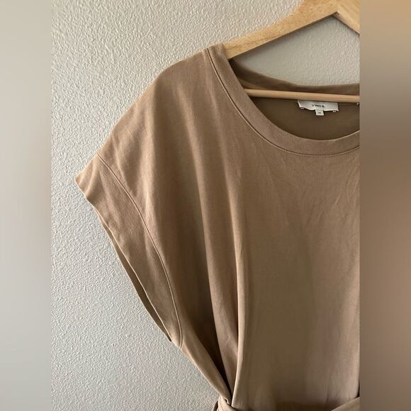 Vince Tie Waist Cotton Casual Short Sleeve Dress in Beige Size 2X - Picture 5 of 9
